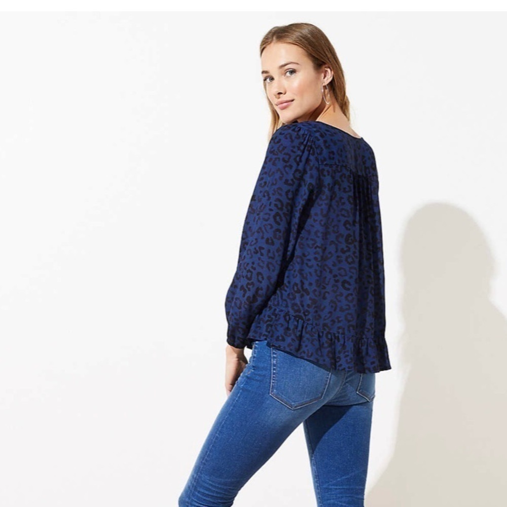 Loft Leopard Print Ruffle Hem Tie Neck… - image 3